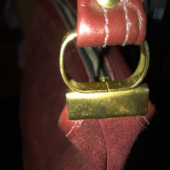 Vintage Burgundy, suede-leather Crossbody purse. - Picture 4 of 16